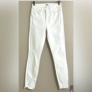 Paige Denim Jeans Hoxton Ankle High Rise Distressed White Jeans SZ 26